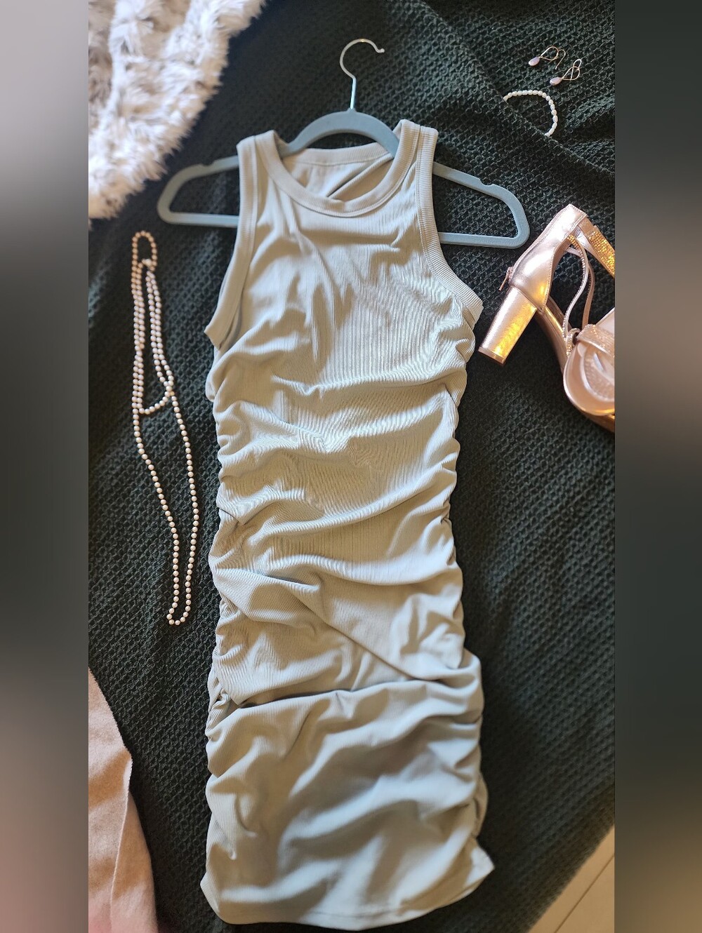 Women’s Sleeveless Ruched Bodycon Dress - Light Sage